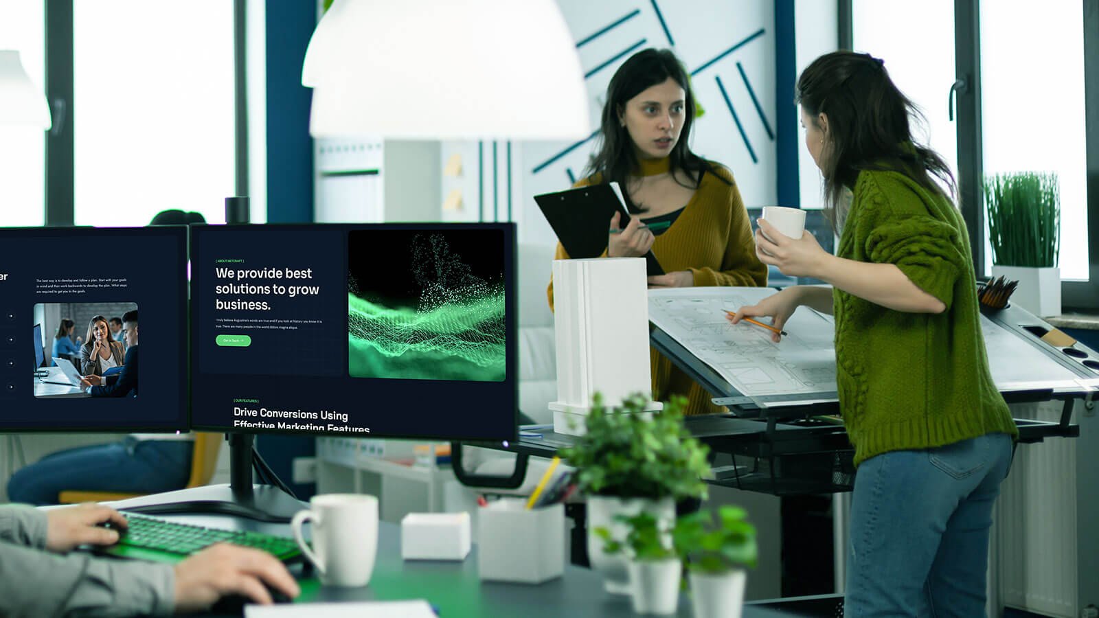 Professional team collaborating in a modern business environment