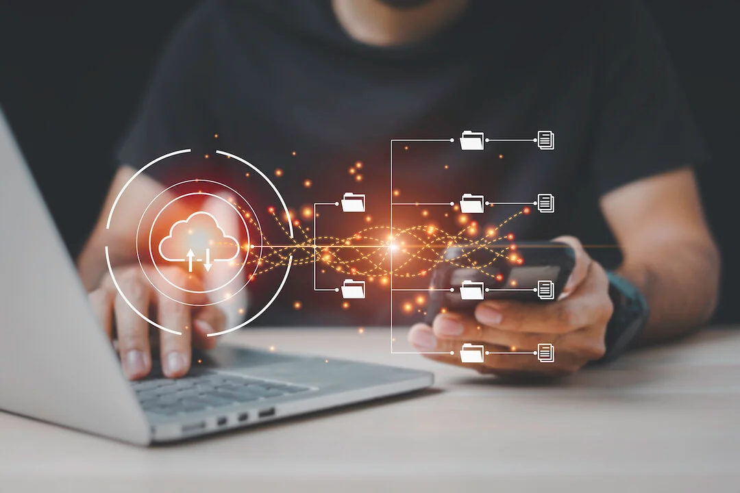 Software development process with interconnected data points and UI elements