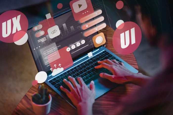 Web design interface on laptop screen showcasing clean layout and UI elements