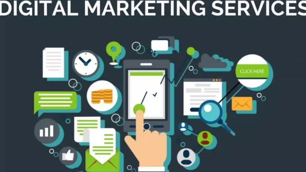 professional digital marketing services team analyzing data dashboard
